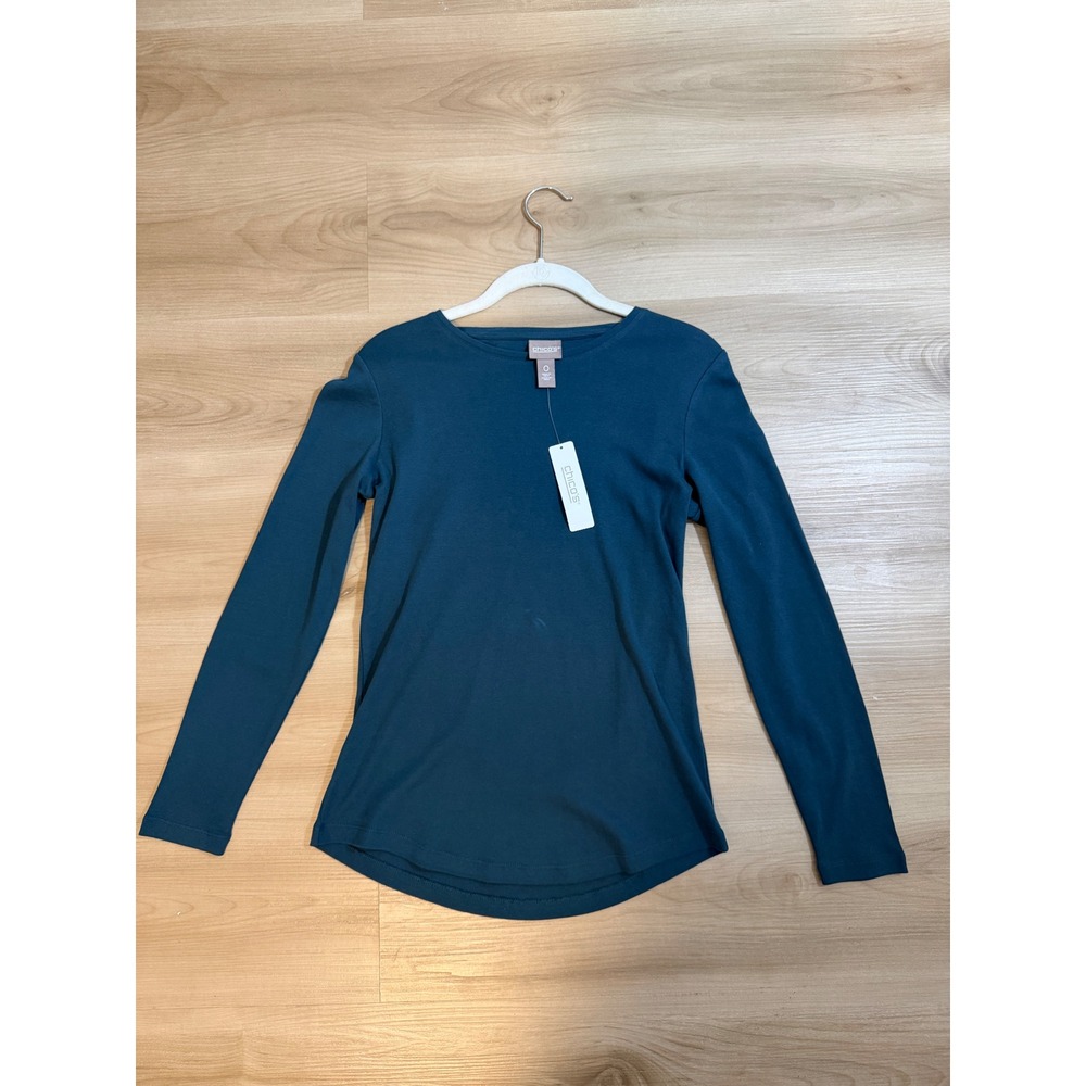 Chico's Long Sleeve Tee Blue Small Womens Cotton NEW Casual Layering